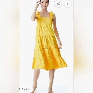 ALICE+OLIVIA  CYINTHIA TIE SHOULDER YELLOW SLEEVELESS  TIERED MAXI DRESS,SIZE 6